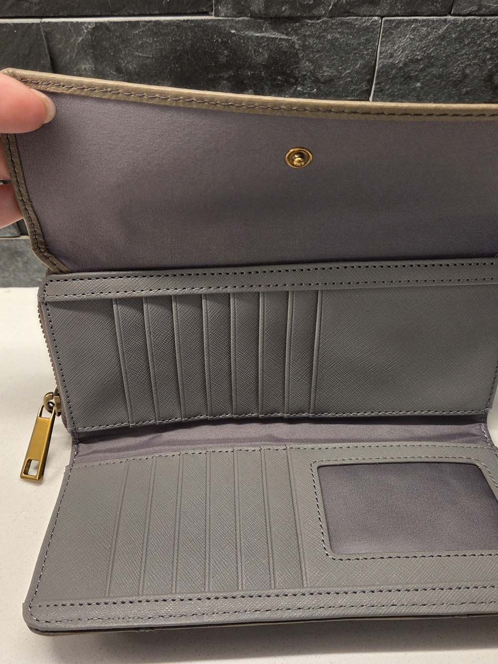 Fossil Taupe Pebbled Leather Wallet Clutch - Picture 8 of 12